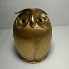Vtg.Napier Brushed Gold Tone Metal Owl W/ Yellow Lucite Eyes Coin Piggy Bank