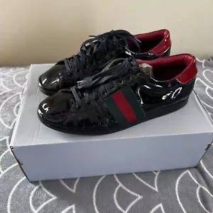 Gucci Black Patent Leather Casual Low Top Lace Up Reflective Men's Shoe Sz 9.5 - Picture 1 of 18