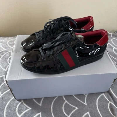 Zapato para hombre Gucci negro charol informal bajo con cordones reflectante talla 9,5 Foto 1 de 4