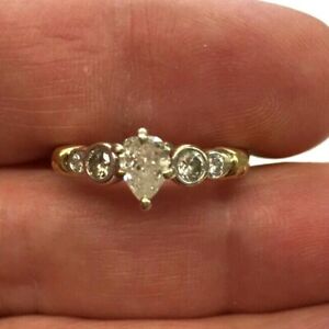 18K Solid Gold .50 Ct Marquise Diamond & .18 Ct Round Diamond Engagement Ring