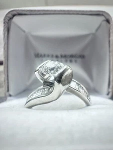 Diamond Engagement Ring Round Gold Tension Set w Baguettes .5ct 1.5 TDW Sz5.5 - Picture 1 of 4