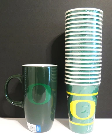 OREGON DUCKS, BONE CHINA COFFEE MUG AND 20 REUSABLE CUP CLOSEOUT PACKAGE Cover