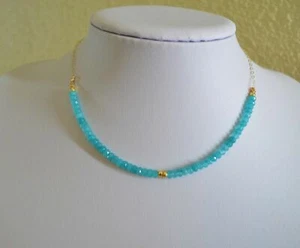 Gorgeous Faceted Natural Paraiba Tourmaline Yellow Gold Choker Necklace Handmade - Picture 1 of 6
