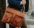 Leather Vintage Messenger Bag Brown Laptop Briefcase For Men and Women Bags 18