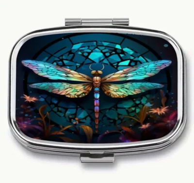 Dragonfly Metal Pill Box Medicine Vitamins Cannabis Pot Stash case holder - Image 1 of 4