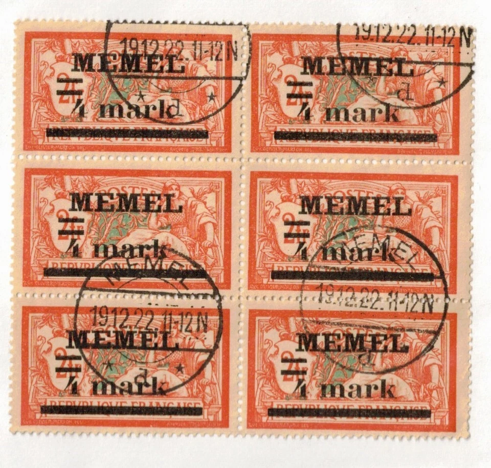 German Area - Memel Sc 31 Used block of 6 issue of 1921 - Lot A - Image 1 of 1