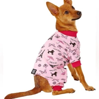 NUEVO CON ETIQUETAS DISEÑO PETRAGEO Pijama Masticable I Love Paris Perro Rosa Talla M Foto 1 de 4
