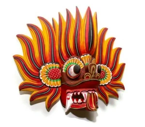 Sri Lanka handgefertigte Holz Wandbehang Feuer Maske Skulptur 14" (Home Decor) - Bild 1 von 12
