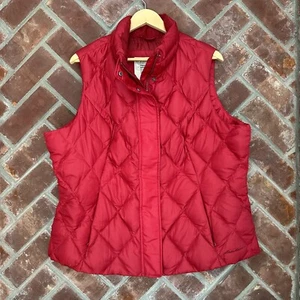 Eddie Bauer EB550 Puffer Vest Womens L Red Full Zip Goose Down Outdoor Hiking - Picture 1 of 11