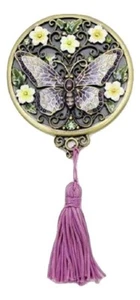 Welforth fein Zinn lila Schmetterling viktorianischer Stil Handtasche Spiegel mit Quaste - Bild 1 von 2