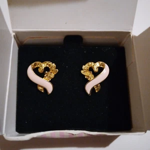 Vintage Avon Pink Ribbons Pierced Earrings with Box - Picture 1 of 4