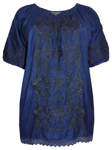 New Navy embroidered Top plus Size 18/20 Lace Gypsy Blouse LAST ONE. 440 - Picture 1 of 11