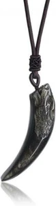 Wolf Tooth Genuine Wolf Teeth Gold Obsidian Stones Gems Pendant Necklace For Men - Picture 1 of 6