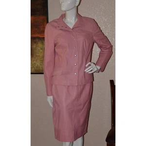 Piazza Sempione Designer Pink Leather Skirt Suit 10/46 NEW!!! - Picture 1 of 9