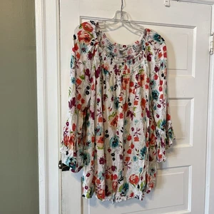 Terra & Sky geblümtes gesmoktes Bauerntop Gr. 2X mehrfarbig Boho leicht (LS) - Bild 1 von 7