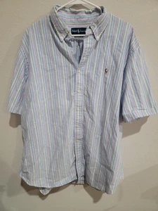 Ralph Lauren Button Up Shirt Mens XXL Classic Fit Short Sleeve Pastel Striped - Picture 1 of 7