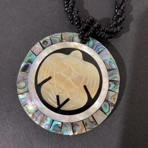 Abalone Muschel Meeresschildkröte Anhänger Halskette schwarz Perlen Strang - Bild 1 von 4