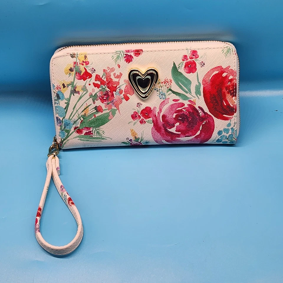 Cartera Muñequera Betsey Johnson Floral Cremallera Alrededor Blanca Multi Cartera Nueva con Etiquetas Foto 1 de 4