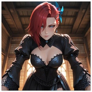 Dark Gothic Anime Girl Poster - Red Hair Fantasy Warrior Art - Picture 1 of 9