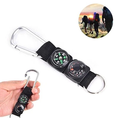 3-in-1 Compass Thermometer Outdoor Hiking Tactical Survival Carabiner Key Ring - Image 1 of 4