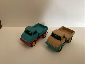 2 Lensey Matchbox #49 Unimog Tan & Blue Made In England - Picture 1 of 8