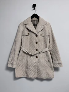 Max Mara Quilted Trench Belted Jacket Gray Silver Puffer Size USA-8 - Picture 1 of 19