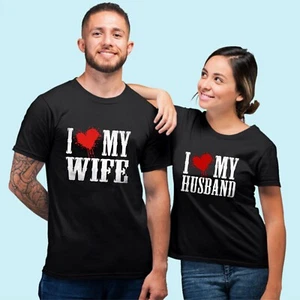 T-shirt I Love My Husband & Wife, coppia San Valentino fidanzata unisex top - Foto 1 di 3