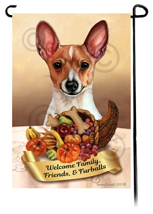 Thanksgiving Garden Flag - Red and White Toy Fox Terrier 137B - Picture 1 of 1