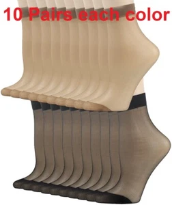 Ankle Sheer Socks for Women Silky Short Stockings Coffee & Black 20 pairs Size M - Picture 1 of 8