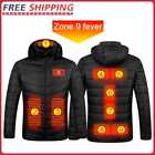Electric Heated Hooded Jacket 9 Areas USB Windproof Warm Mens Thermal Coat (3XL)