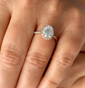 14K ROSÉGOLD OVALER MOISSANIT UND RUNDSCHLIFF VERLOBUNGSRING HALO HOCHZEIT 2,50 CTW - Bild 1 von 10