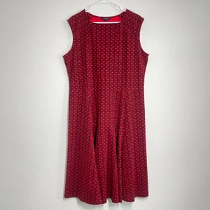 Lands' End Dress Women 16W-18W Red Circle Print A Line Stretch Midi Stretch - Picture 1 of 9