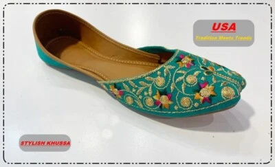 МНОГОЦВЕТНЫЙ ЖЕНЩИН РУЧНОЙ РАБОТЫ ПЛОСКИЙ JOTI КОЖАНАЯ ОБУВЬ KHUSSA - Изображение 1 из 4