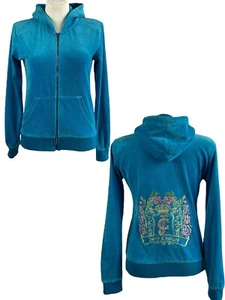 Juicy Couture Women's Velour Full Zip Hoodie Big Logo Track Jacket Blue Size XL - Picture 1 of 14