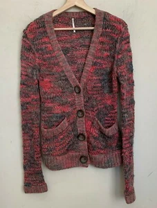 Free People Cardigan Pink/Gray Multi Chunky Knit V-Neck Buttons Pockets Size XS - Picture 1 of 8