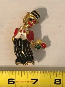 Vintage Jomaz Mazer EMAILLE GOLDFARBENE CLOWN ANSTECKNADEL BROSCHE mit Blumen - Bild 1 von 3