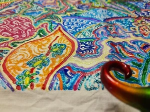 Original O.O.A.K Freehand Art On Fabric. My Imagination. Signed By Artist. - Picture 1 of 10