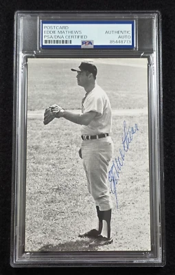 EDDIE MATHEWS Signed Real Photo Postcard-HOF-MILWAUKEE BRAVES-PSA - Image 1 of 4