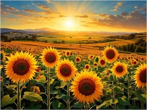 Tile Mural Sunflower Field Floral Decor Kitchen Shower Backsplash Marble Ceramic - Picture 1 of 14