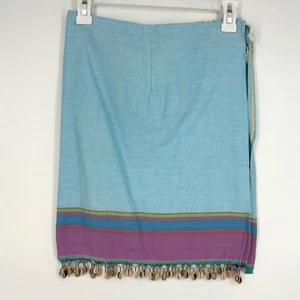 Womens Small Medium Wrap Skirt Bathing Suit Cover Up Blue Purple Sea Shells - Picture 1 of 10