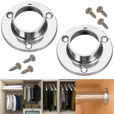 KSMDIRECT STRONG 19mm CHROME RAIL BRACKETS Round Cupboard Pole Wardrobe End Replacement.