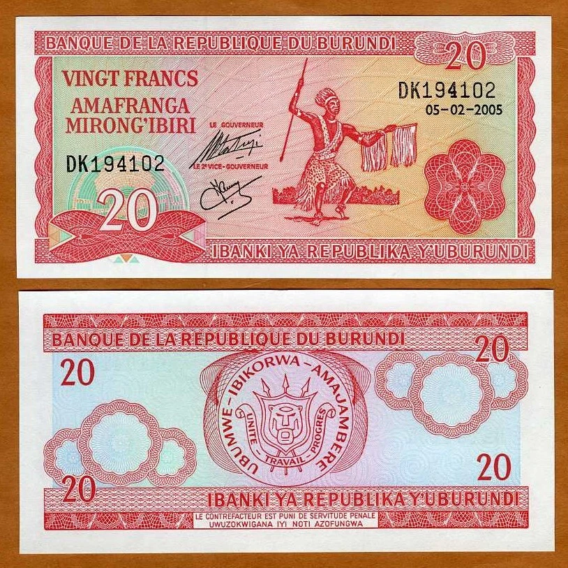 Burundi, 20 Francs, 2005, P-27d, UNC a warrior  - Image 1 of 1