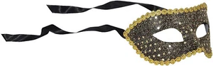 Black & Gold Half Venetian Reflective Masquerade Half Mask Great for Mardi Gras - Picture 1 of 1