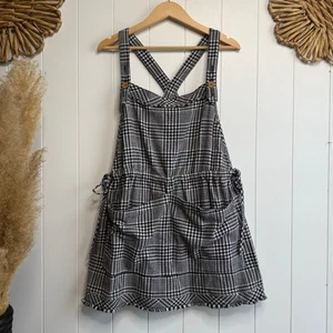 Free People mini skirtall dress plaid cotton one-piece gingham Large - Picture 1 of 8