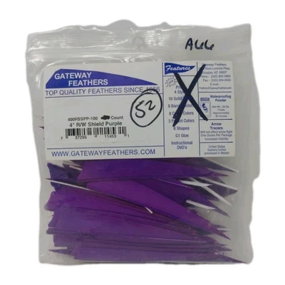 52 plumas de flecha de tiro con arco Gateway 4" ala derecha: escudo púrpura Foto 1 de 2