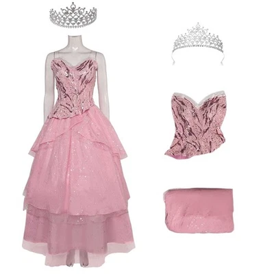 Glinda Dress Crown Cosplay Costume Outfits Women's Halloween Carnival Suit - Image 1 of 4