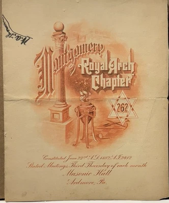 1915 年 Ardmore Pa, Montgomery R. A. 章号 262 特拉华县自由共济会 — 第 1/4 张图片