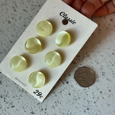 6 Vintage 50s NEW on card Light Yellow Cat Eye Round Shank Buttons 5/8" Japan - Image 1 of 4