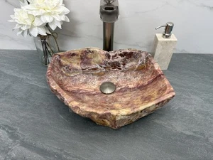 Fregadero de baño de piedra de ónix, fregadero hecho a mano de 16,5 x 12 pulgadas rojo oscuro y marrón - Imagen 1 de 9