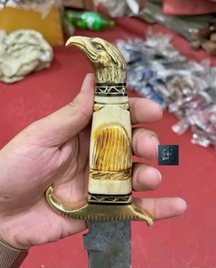 Eagle Head Bone Handle Dagger 13”Handmade Damascus Steel Bowie Knife Hunting Gif - Picture 1 of 8